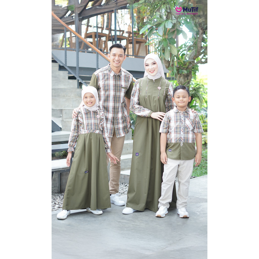 MUTIF New Sarimbit Isnaini Fahizi Olive Night Motif Kotak Casual Baju Couple Keluarga Muslim Family 