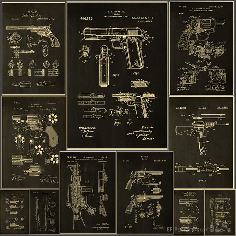 

Gun Studies Posters Pistol/Rifle/Revolver Poster Home Room Club Decor Aesthetic Painting Handgun Vintage Prints Art Wall Picture