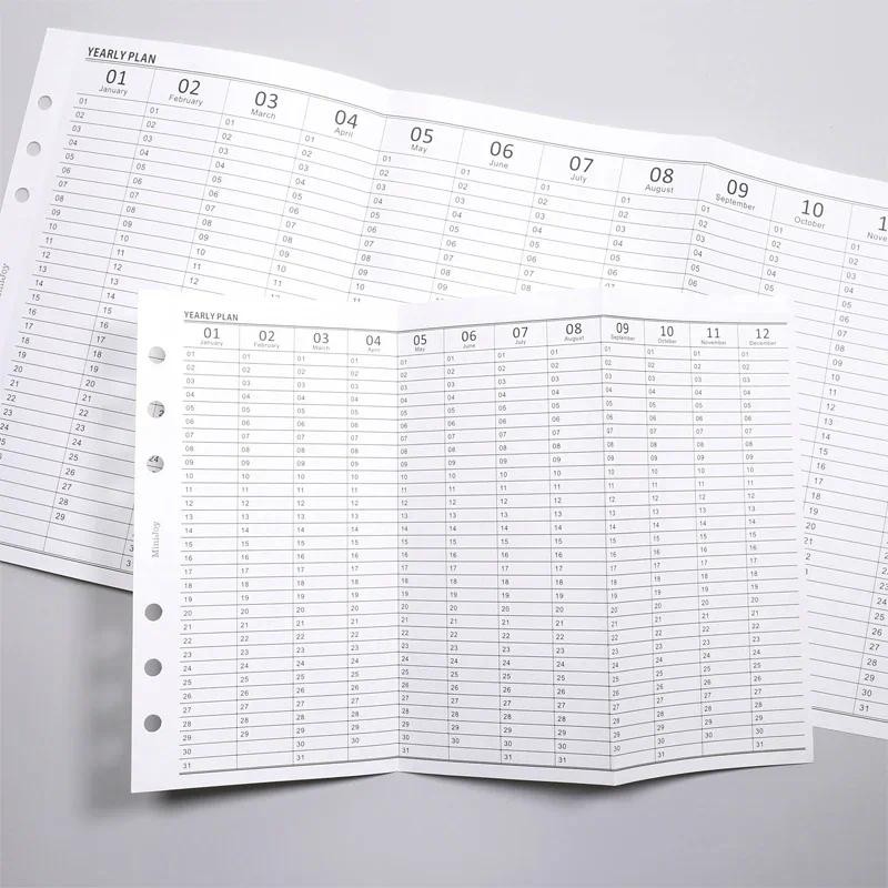 

Simple Vertical Yearly Plan Check List A6 Planner Insert Journal Refill Three Fold Filler Papers for 6 Hole Binder Organizer