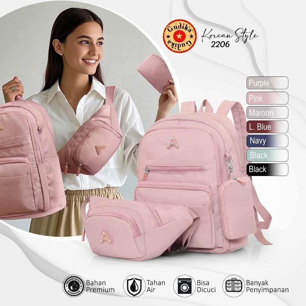 New GUDIKA Bags 2206 - Everyday With Waterproof Backpack - Tas Ransel Wanita/Pria - Tas Punggung Wan