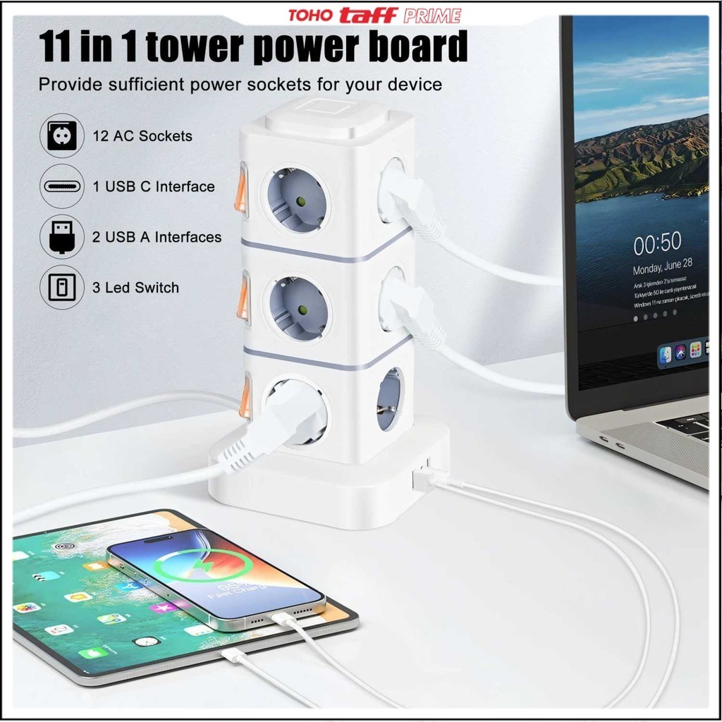 Stop Kontak Power Socket Strip Tower Colokan Listrik 2500W - NN812