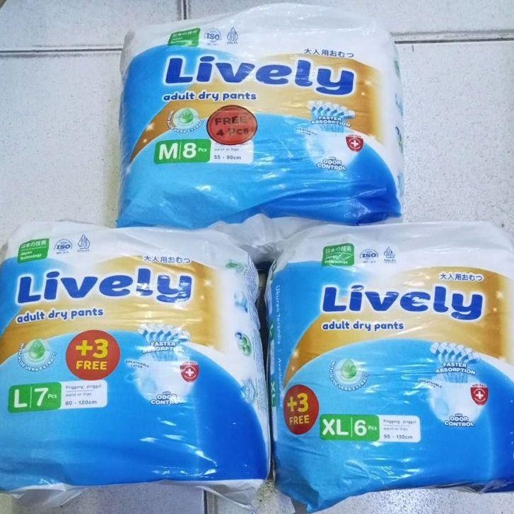 Lively popok dewasa AM PM tipe celana M8+2, L7+1, XL6+1 pampers