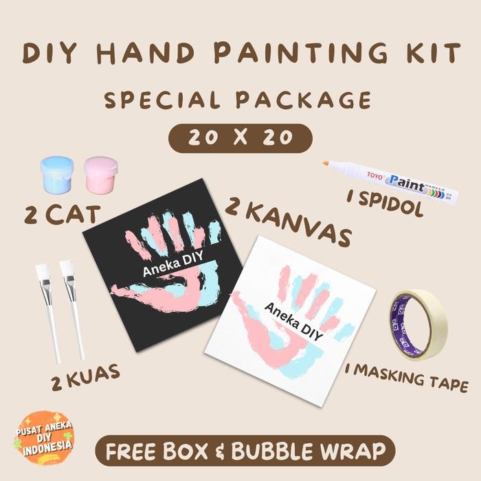 

DIY Hand Painting Kit 1 Set Canvas Board Couple | Kanvas Lukis Cap Tangan Pasangan 7x7 20x20 20x30 - Mini 7x7 Putih, Pink & Blue Pastel