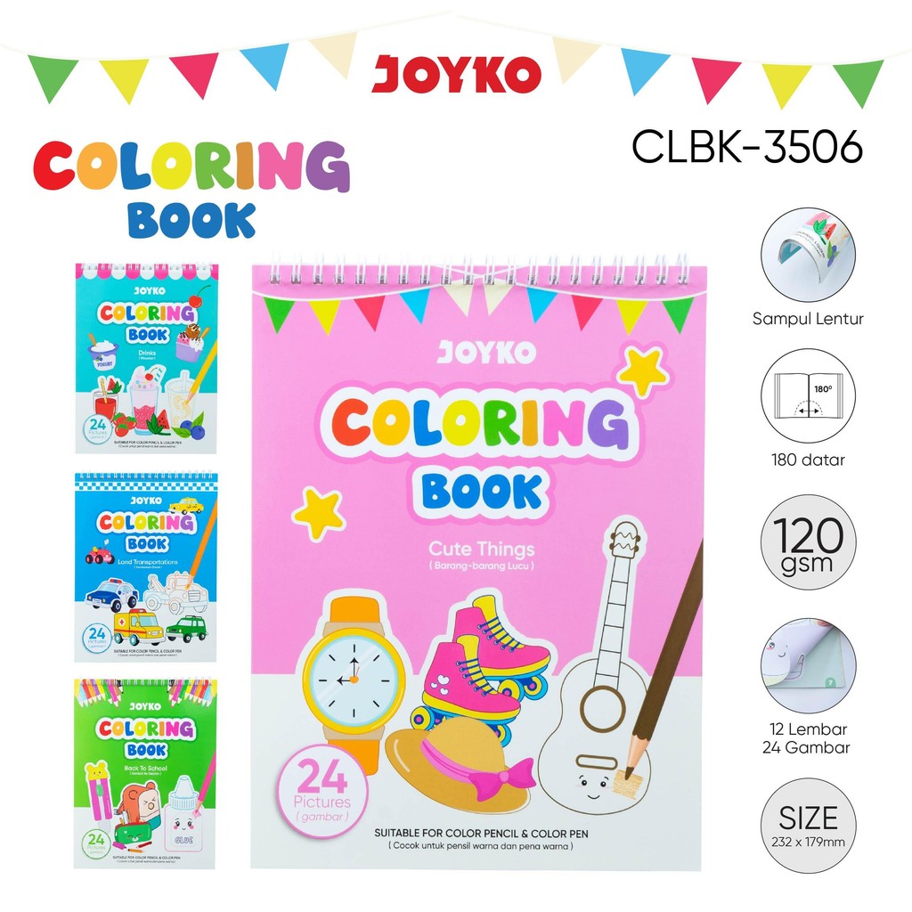 JOYKO Buku Anak TK dan PAUD Mewarnai Isi 12 Lembar Coloring Book CLBK-3506
