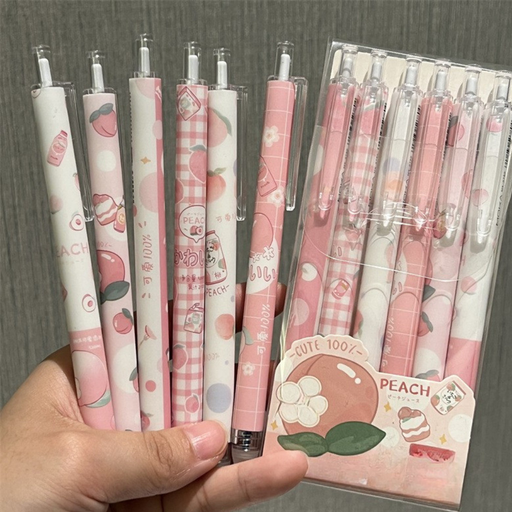 

[doodledreams] Pulpen PEACH 1 SET Isi 6 PCS / Cute Pen / Bolpen Tinta Lucu / Alat Tulis Sekolah