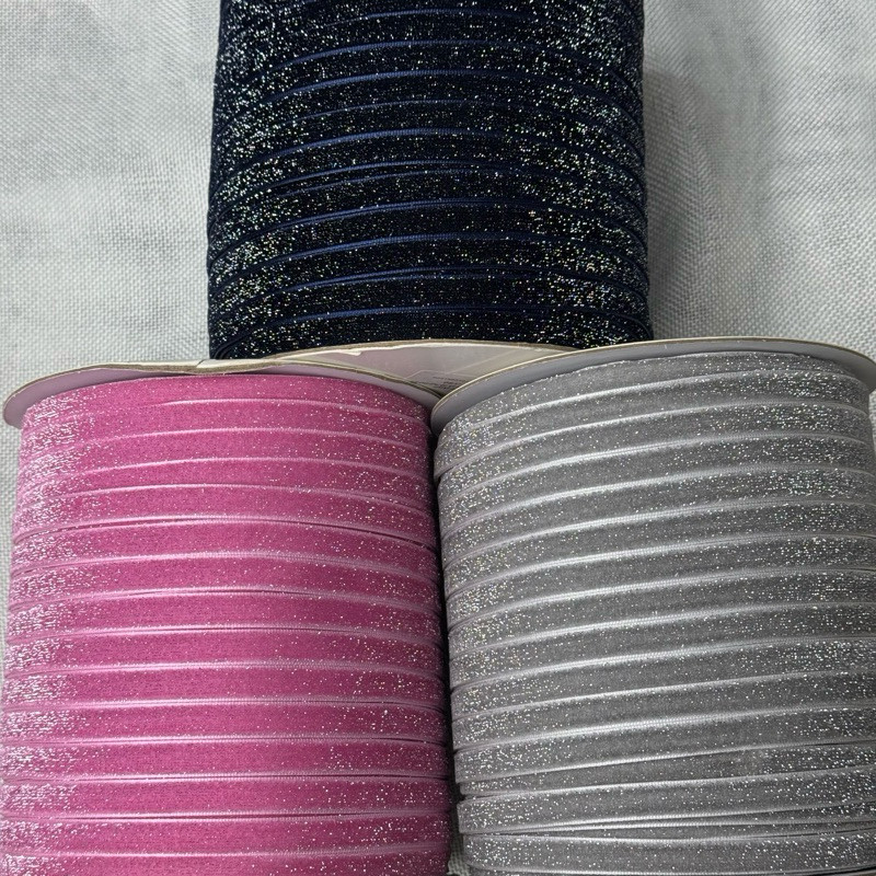 

1 YARD - GROSIR 1 CM PITA BLUDRU GLITER HALUS SILVER | VELVET GLITER SILVER (3/8")