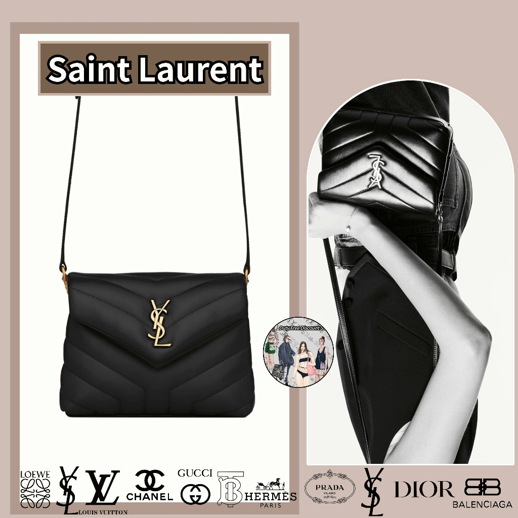 YSL Yves Saint Laurent Tas Crossbody Kecil Model Kulit Hitam Model Tongkat Berbentuk Y LOULOU / Tas 