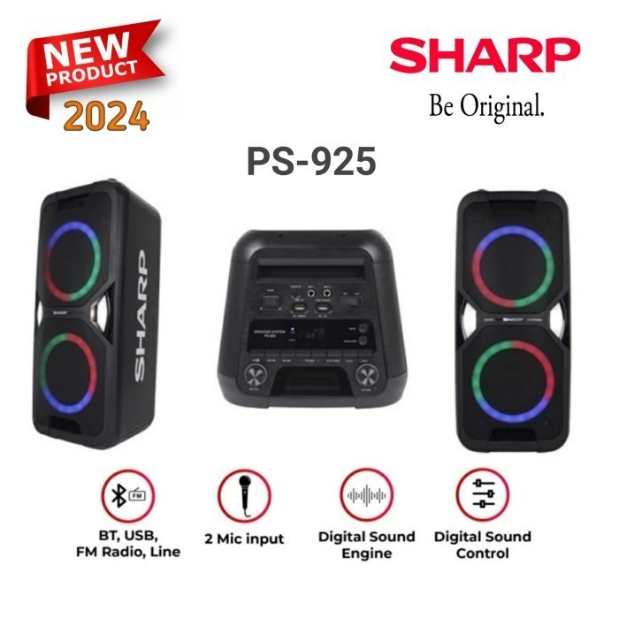 Speaker Aktif Sharp PS 925 / PS925 Bluetooth Party Speaker 8 Inch x 2