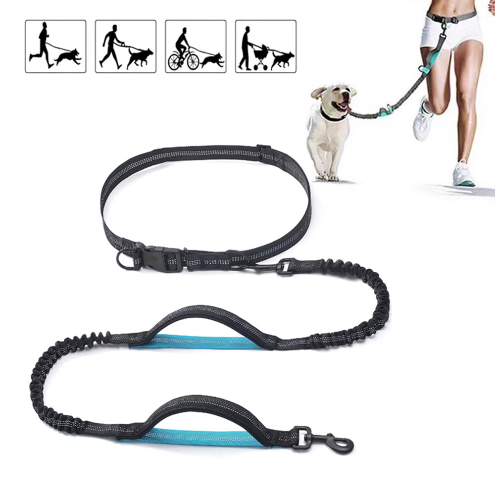 Dog Leash Dual Stretch Reflective Running Belt Leader Leash Portable Retractable Dog Leash Dog Leash