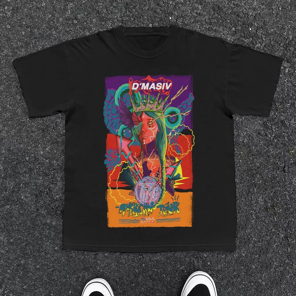 Kaos Lengan Pendek Unisex, D'Masiv - American Tour, Kaos Grafis Hitam