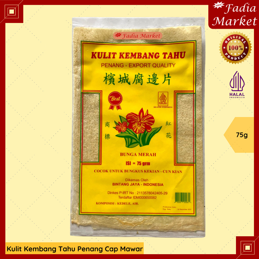 

Kulit Kembang Tahu Penang Bungkus Kekian Cap Bunga Mawar 75gr