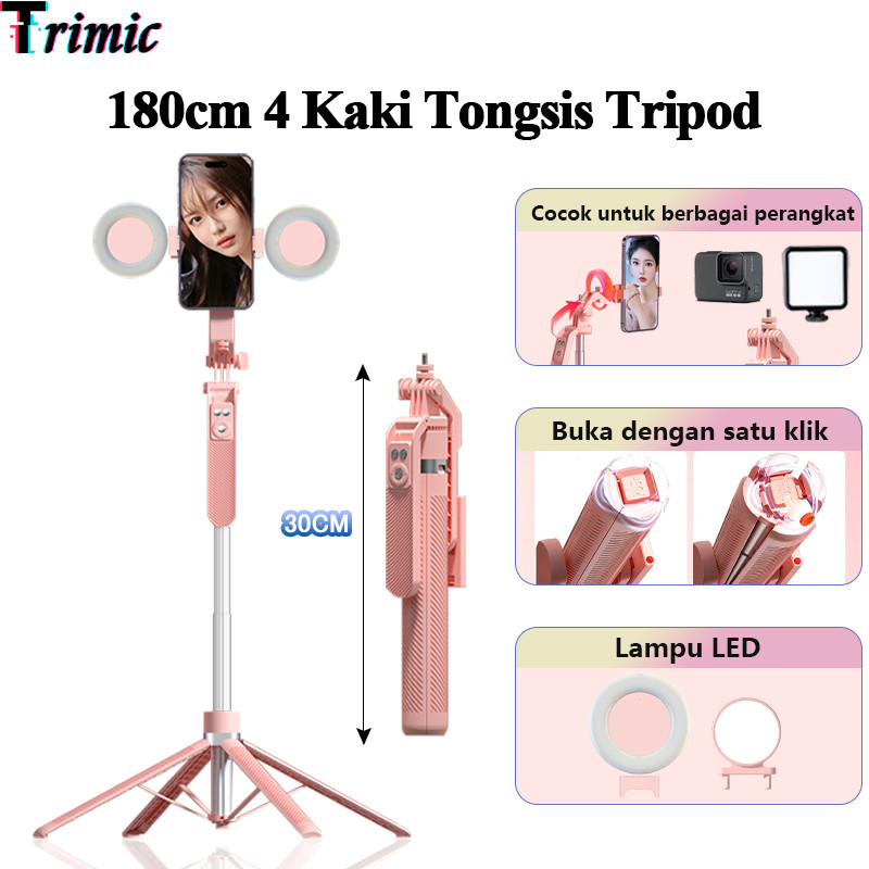 Trimic 180cm Tongsis Selfie Stick Empat Kaki Tongsis Selfie Stick 7 Tombol Bluetooth Remote Contorl 