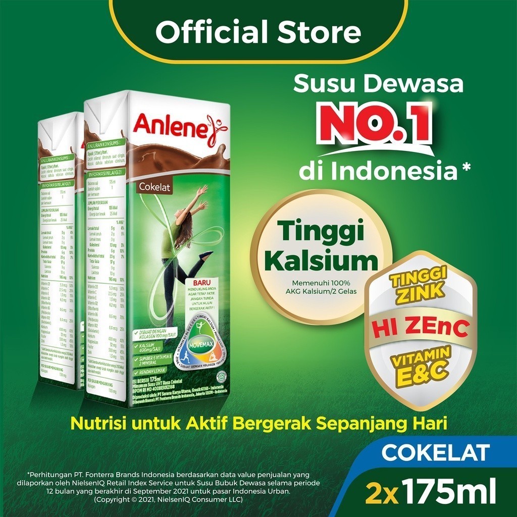 

Anlene Susu Dewasa UHT Cokelat 2 x 175ml - Nutrisi Tinggi Kalsium Untuk Tulang, Sendi, dan Otot