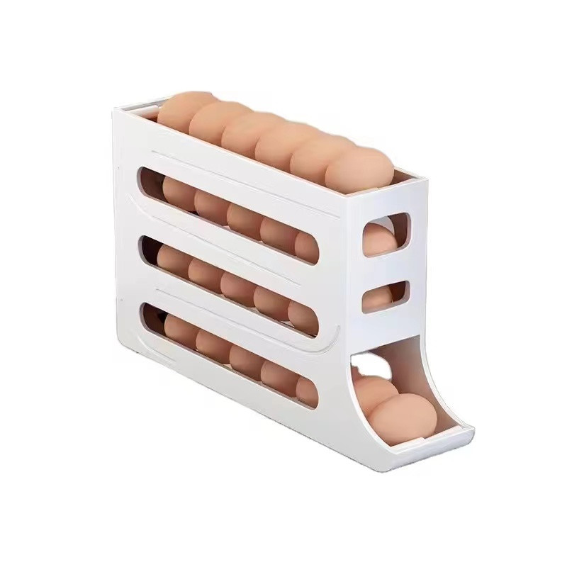 

4 Layers Automatic Rolling Holder Rack Fridge Eggs Storage Box Container Kitchen Refrigerator Egg Dispenser Fridge Egg Organizer