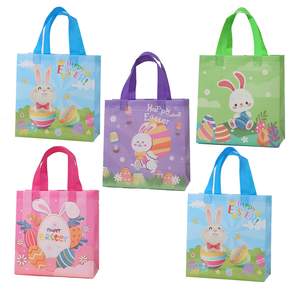 

4pcs Easter Gift Bags Cartoon Easter Eggs Rabbit Non-Woven Shopping Tote Bag Candy Gift Packing Bag Happy Easter Decoration 2025