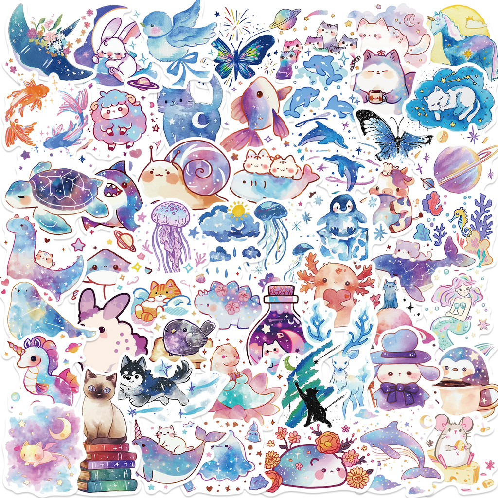 

50pcs Mixed Cute Cartoon Watercolor Wildlife Park Animal Stickers Children's Toys Luggage Guitar Skateboarding Diary Waterproof