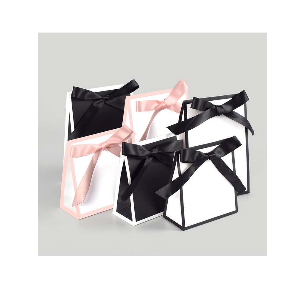 

10pcs, Simple Black And White Bow Clutch Bag Spot Tie Silky Scarf Mini Gift Tote Bag Gift Packaging Bags