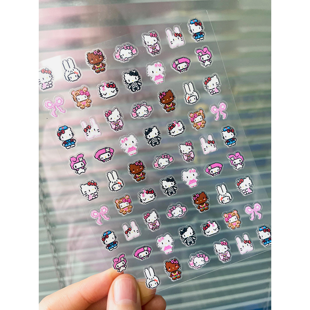 

2D Pixel Style Mini Sanrios HelloKitty Nails Art Sticker Multiple Expressions Cute Nail Decal Sliders Anime Nail Art Decorations