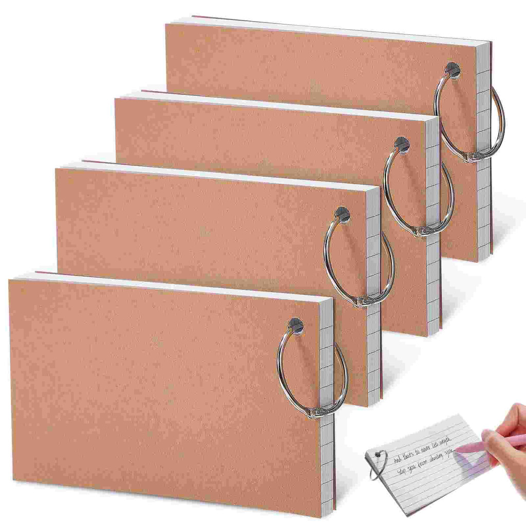 

4 Pcs Double Sided Lined Ring Notebook With Cover Flash Cards Index Cards Study Vocabulary Memo Pad Ruled Binder Pocket Portable