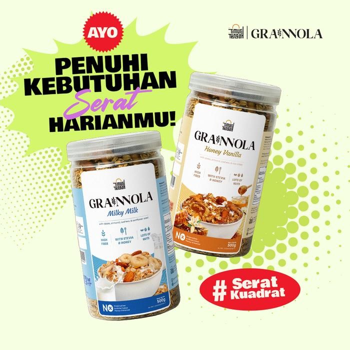 

Timur Tengah [Paket Bundling 2 Pcs] Grainnola 500 gr | Makanan Sehat Granola Dark Chocolate Vanilla Honey Blueberry Mango Yogurt Cheese and Cream Milky Milk Camilan Sehat - Blueberry + Vanilla