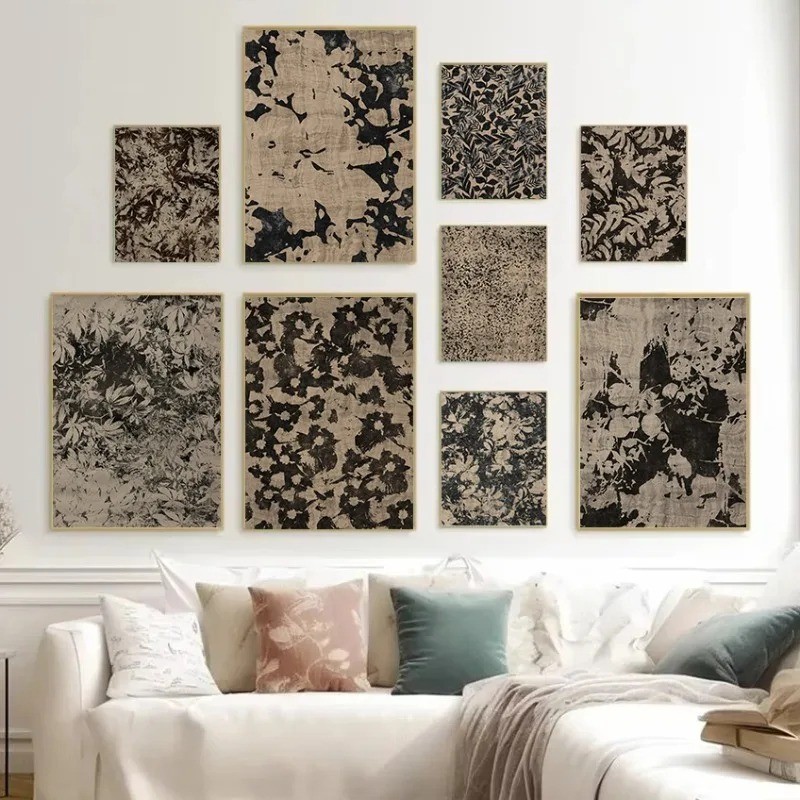 

Abstract Floral Canvas Print Minimalist Botanical Wall Art Neutral Brown Series Modern Living Room Office Home Decor Unframed