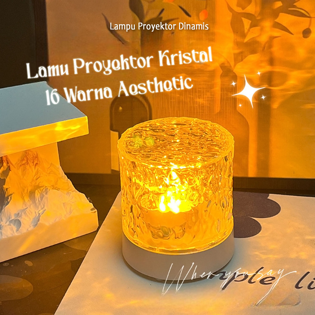 Fourclub_ 16 Warna Lampu Proyektor Crystal Meja Lampu Led Kamar Tidur Aesthetic Lampu Proyektor