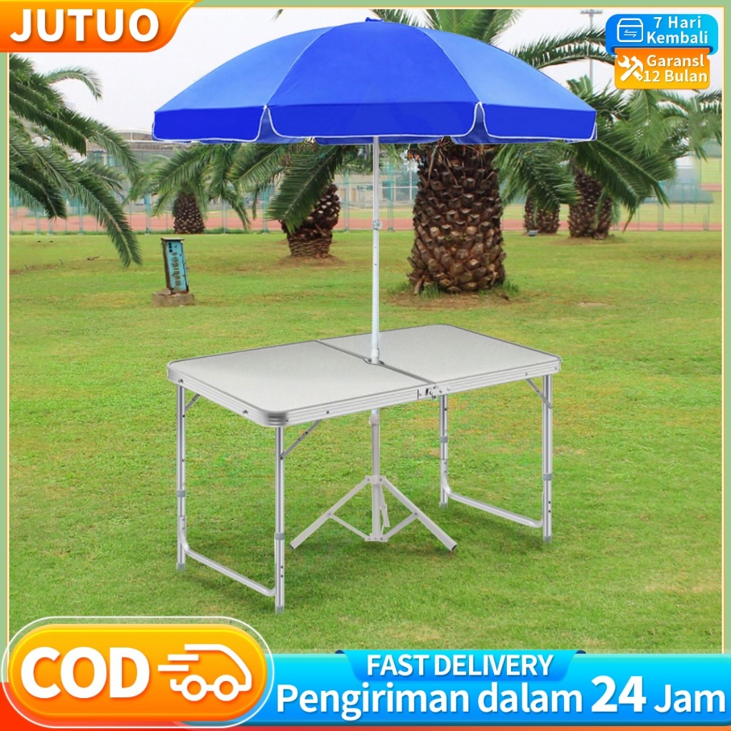 SHOB.SHOP JUTUO Set Meja Lipat Outdoor dengan Payung Teduh / Meja Lipat Berpayung untuk Kaki Lima / 
