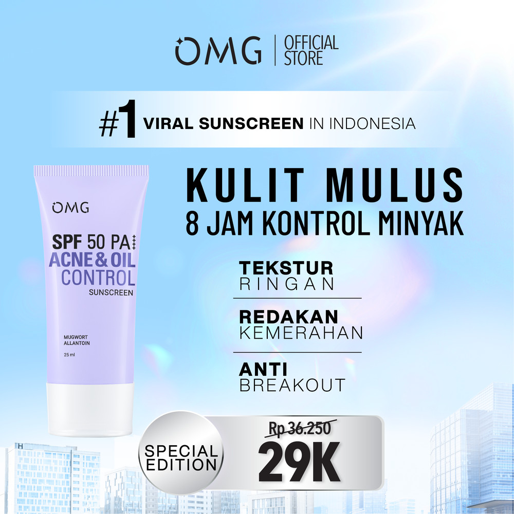NEW OMG Acne & Oil Control UV Barrier Sunscreen SPF50 PA++++ I Mengandung  Mugwort + Allantoin + Sal