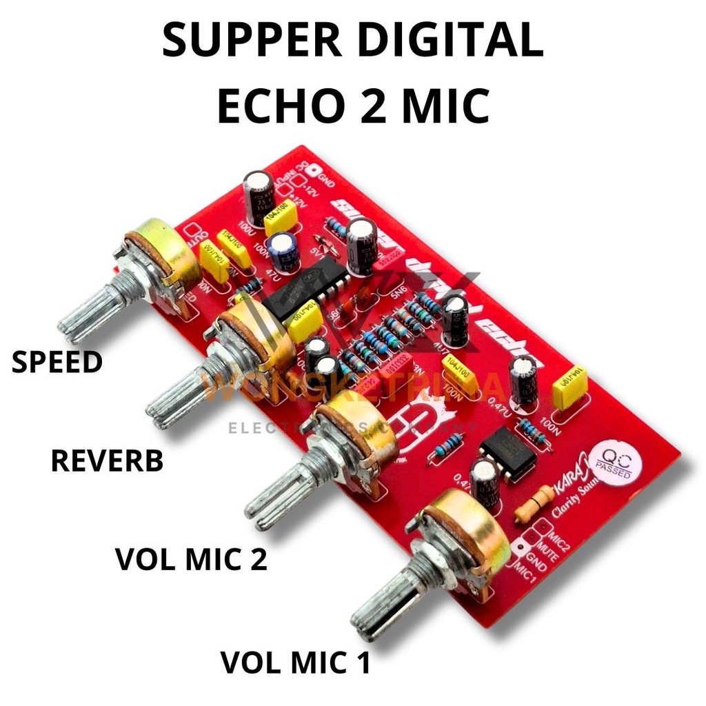 Modul Super Digital Echo 12V CT – 4 Potensio (Speed, Reverb, Mic1, Mic2) | Untuk Sistem Audio & Kara