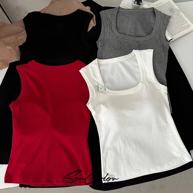 Tanktop Bra with Cup Busa / Pad Bahan Cotton Adem Halus Lembut Atasan Wanita Tanpa Lengan Ketek Squa