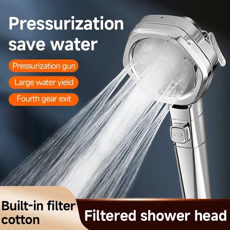 Hexagonal Pressurized Shower Head Four-speed Supercharged Hard ABS Fall-resistant Water Filter Bathr