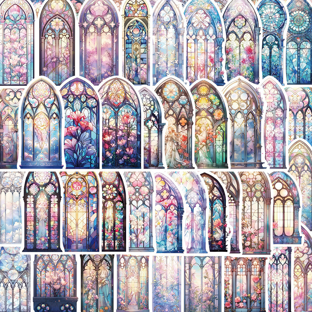 

10/30/50pcs INS Style Church Glass Aesthetic Stickers Waterproof Decals Cartoon Laptop Scrapbook Phone Cool Decoration Sticker