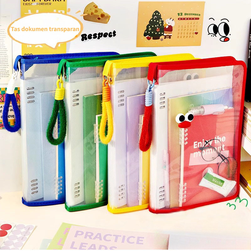 

Tas penyimpanan berkas sekolah A4 kapasitas besar dengan ritsleting transparan, tas perlengkapan kantor, tas kursus transparan