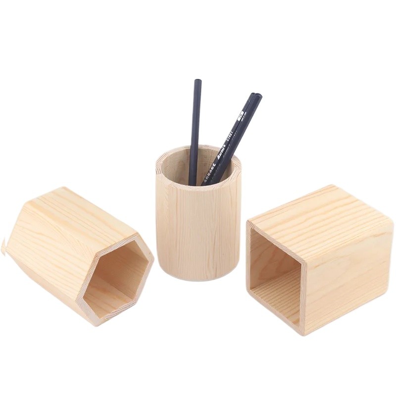 

Pencil Holder Office Desk Wood Square/Round/Hexagon Pen Holder Pen Pot Cup Case Container Stationery Storage Organiser Supplies