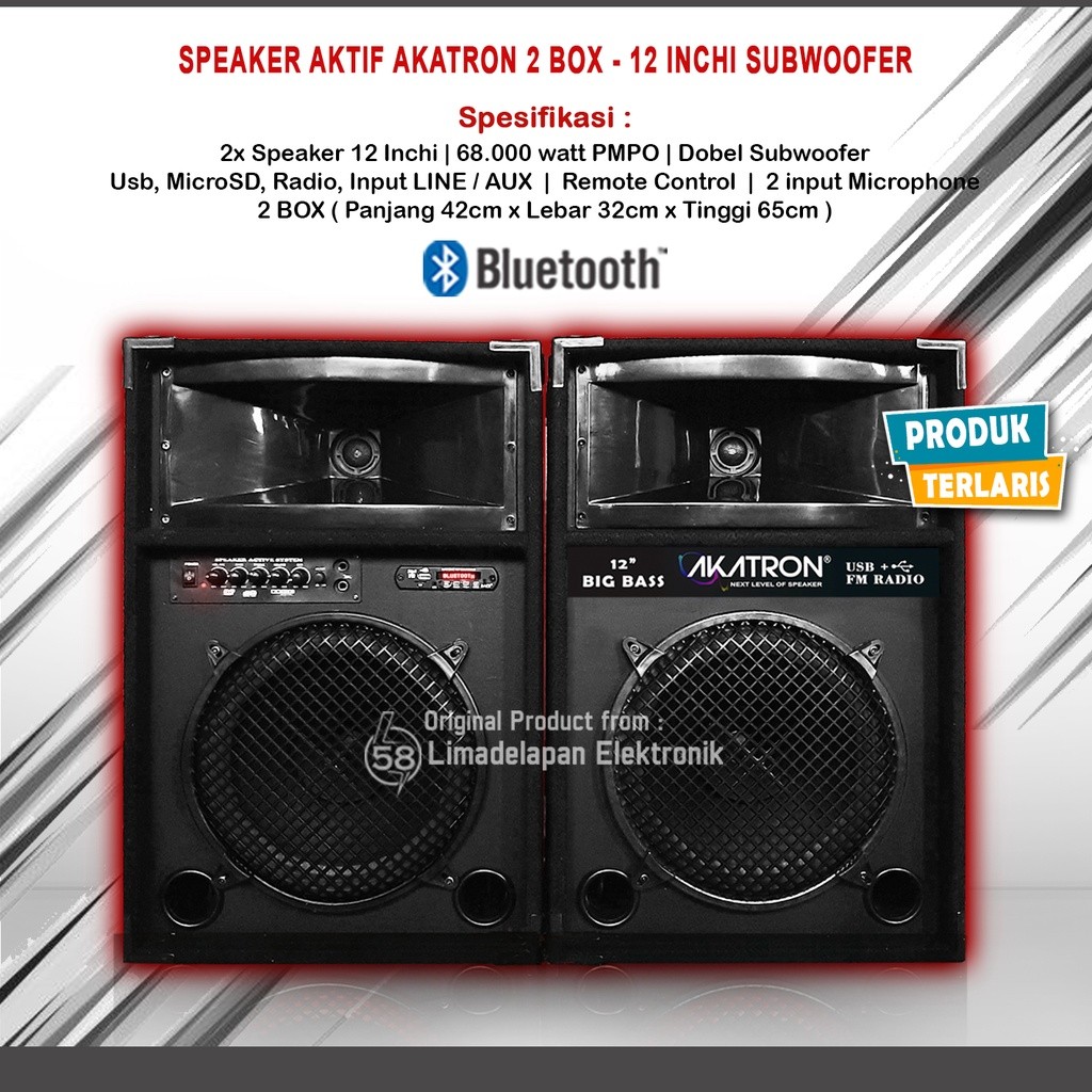 AKATRON SPEAKER AKTIF 12 IN INCH INCHI SUBWOOFER + BLUETOOTH DAPAT 2 BOX 1285 LEBIH OK DARI POLYTRON