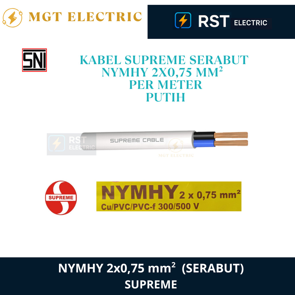 KABEL SUPREME NYMHY 2X0.75 MM PUTIH ECERAN / SUPREME NYMHY 2X0,75 MM