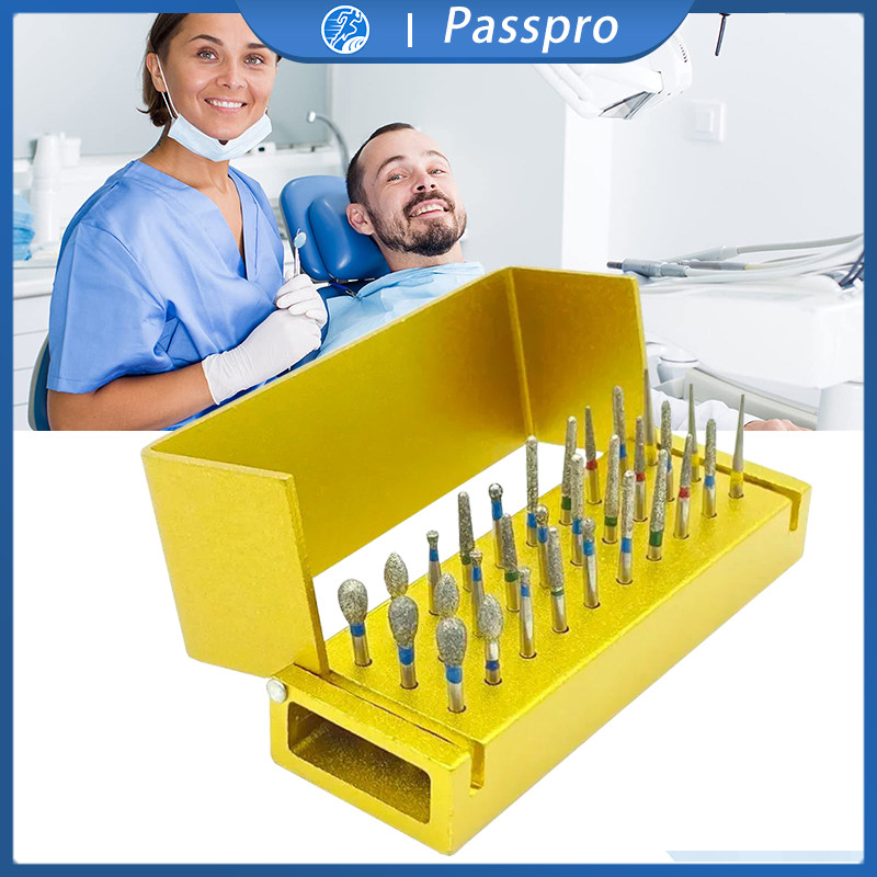 Dental Diamond Bur Set Highspeed 30pcs Bur Gigi Dan Bur Holder Bur Preparasi Gigi