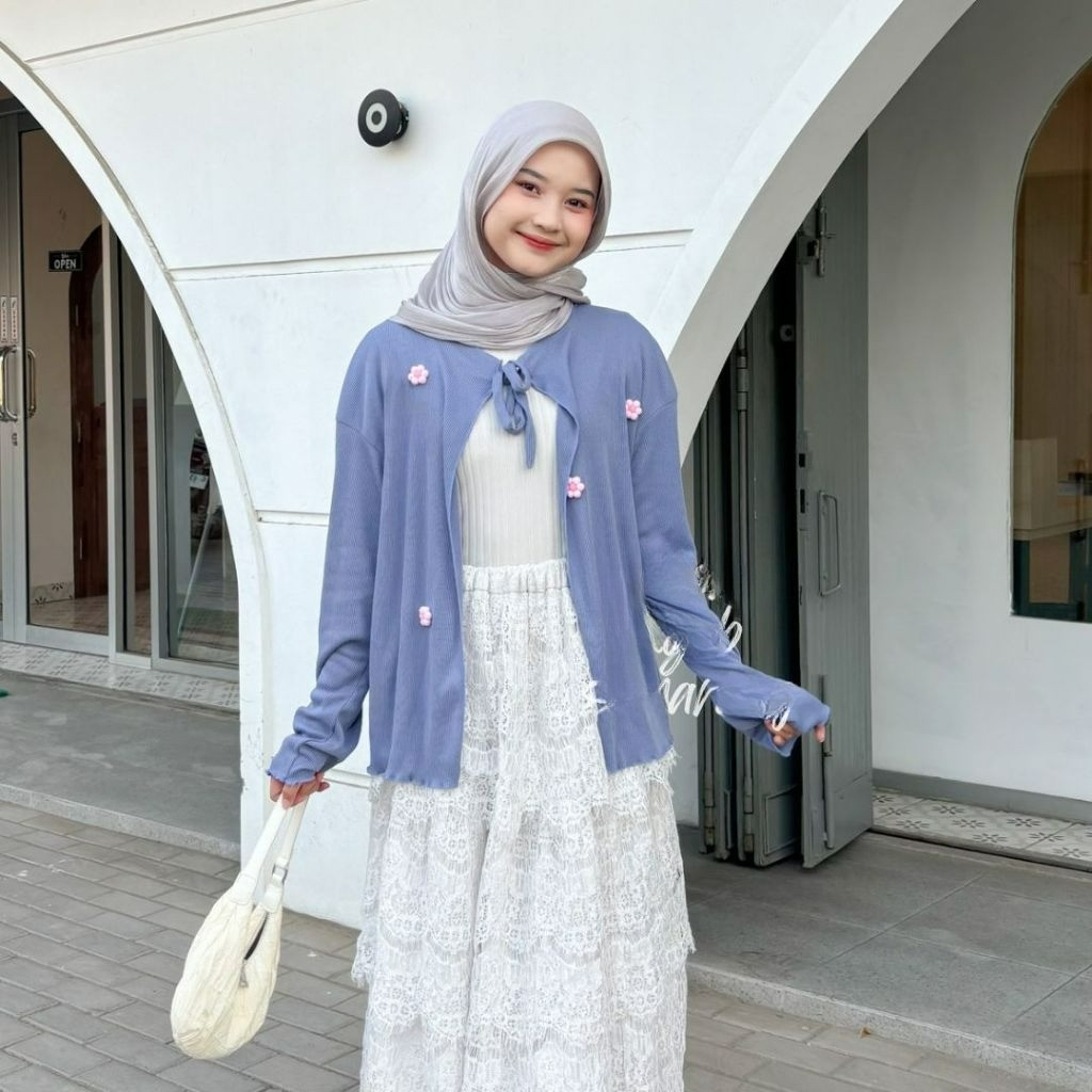Cardigan Wanita Daisy Flower  - Cardigan Lengan Panjang Tali - Kardigan Motif Bunga