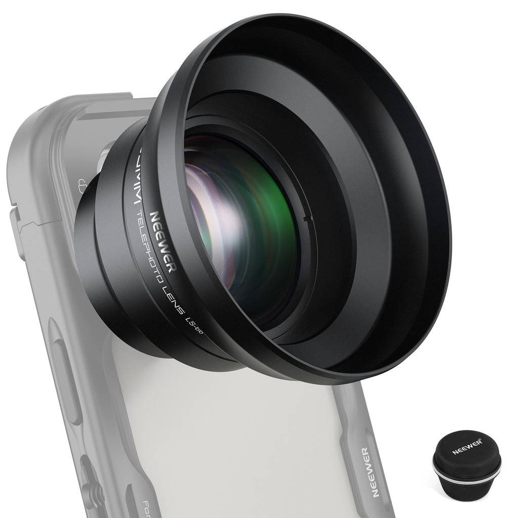 NEEWER HD 65mm Telephoto Phone Camera Lens with Lens Hood for Phone Cage Case, 1.7X Zoom Lens For iP