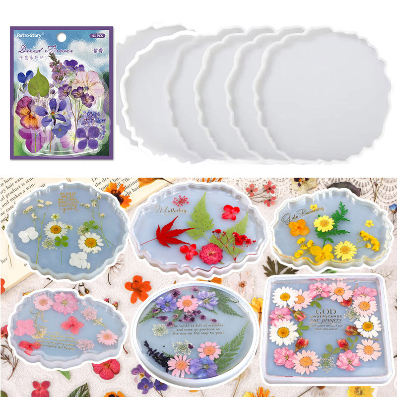 

Irregular Tray Epoxy Resin Silicone Mold Dried Flowers Collection Record PET Stickers for DIY Coaster Making Craft Home Decor