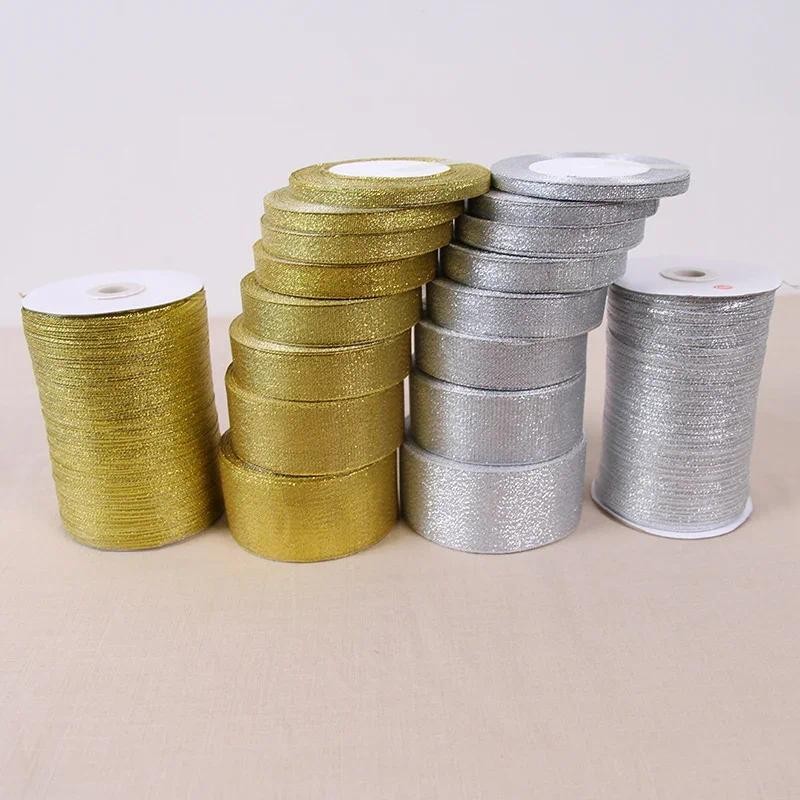 

6mm 10mm 15mm 20mm 25mm 40mm 50mm 25Yards Gold Silver Glitter Ribbons Wedding Gift Wrapping Christmas Halloween Party DIY Crafts