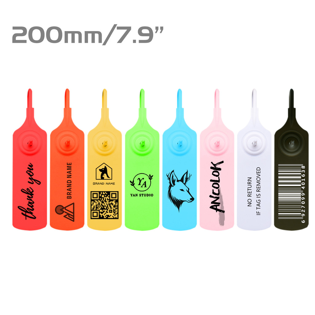 

Ancolok 100Pcs Custom Brand Logo Tags Safety of Clothes Shoes Bags Garment Labels Personalized Print Phone Number Hang Tags Ties