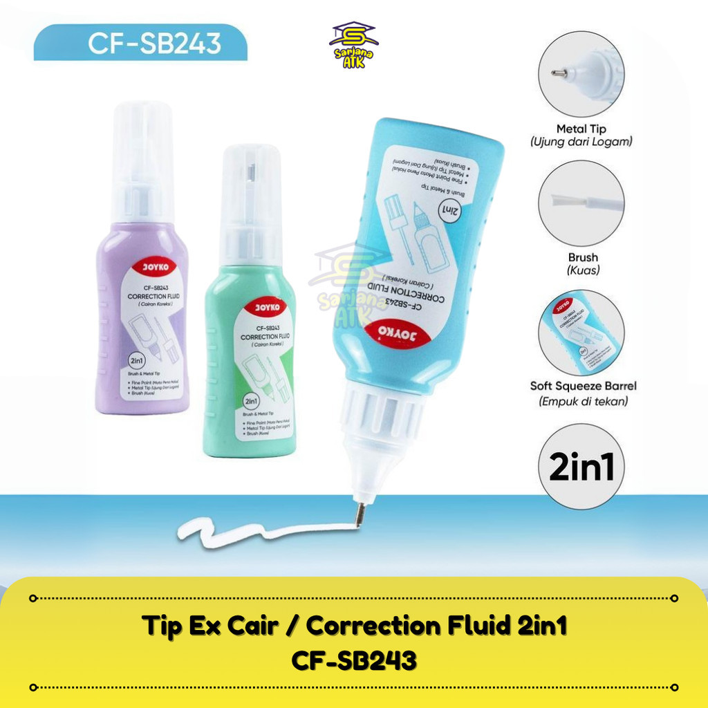

JOYKO Correction Fluid / Cairan Koreksi Penghapus Tip Ex Cair CF-SB243 2 in 1
