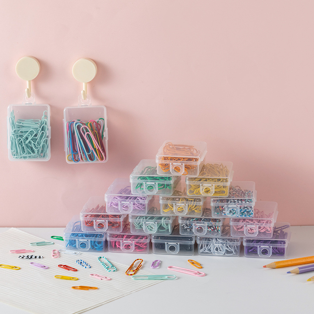 

28mm 50 pcs creative colorful plastic paper clips macaron color system box set of paper clips office stationery cartoon handboo