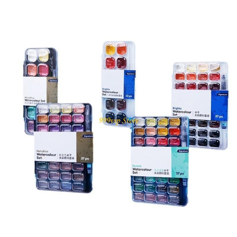 

C90C 12/24/36 Color Watercolor Paint Set with Water Brush Pen Portable Solid Watercolor Pigments Artist Art Set for Painting