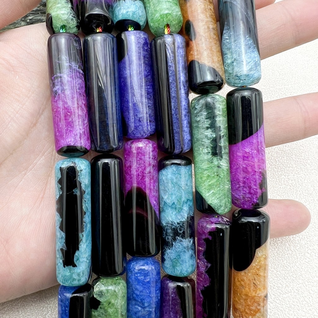

10x40MM 10PCS Large Multicolour Agates Quartz Tube Focus Pendant Beads For DIY Jewelry Making MY250209