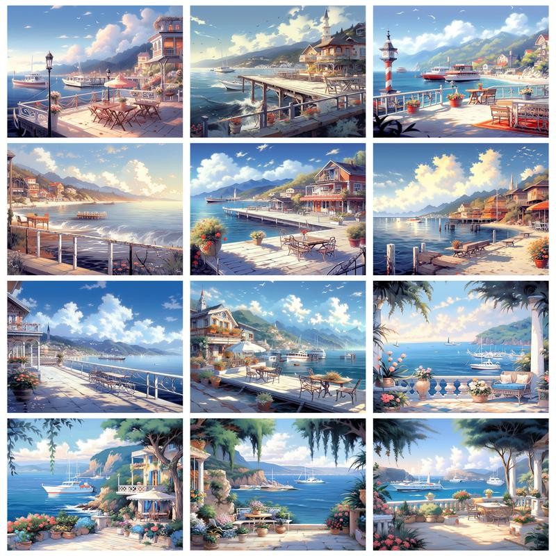 

RUOPOTY Painting By Number Frame Scenery Art Diy Picture By Numbers Harbour Landscape Acrylic Canvas Art Gift For Home Decors