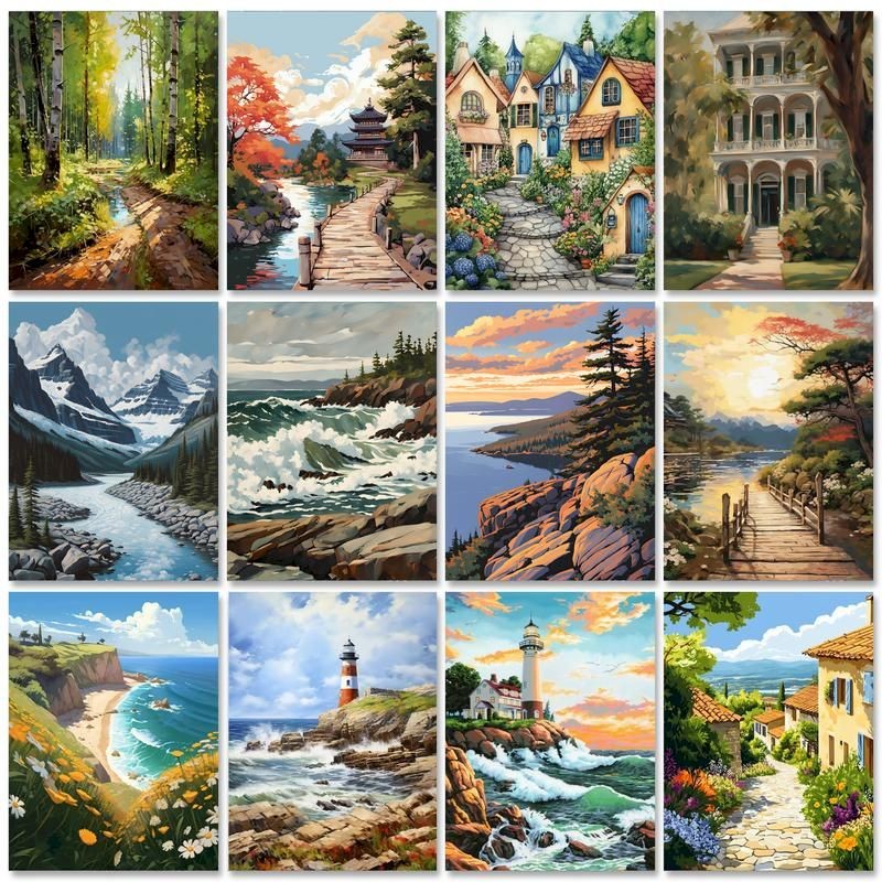 

CHENISTORY Painting By Number Landscape Drawing On Canvas HandPainted Art Gift DIY Picture By Number Nature Kits Home Decor