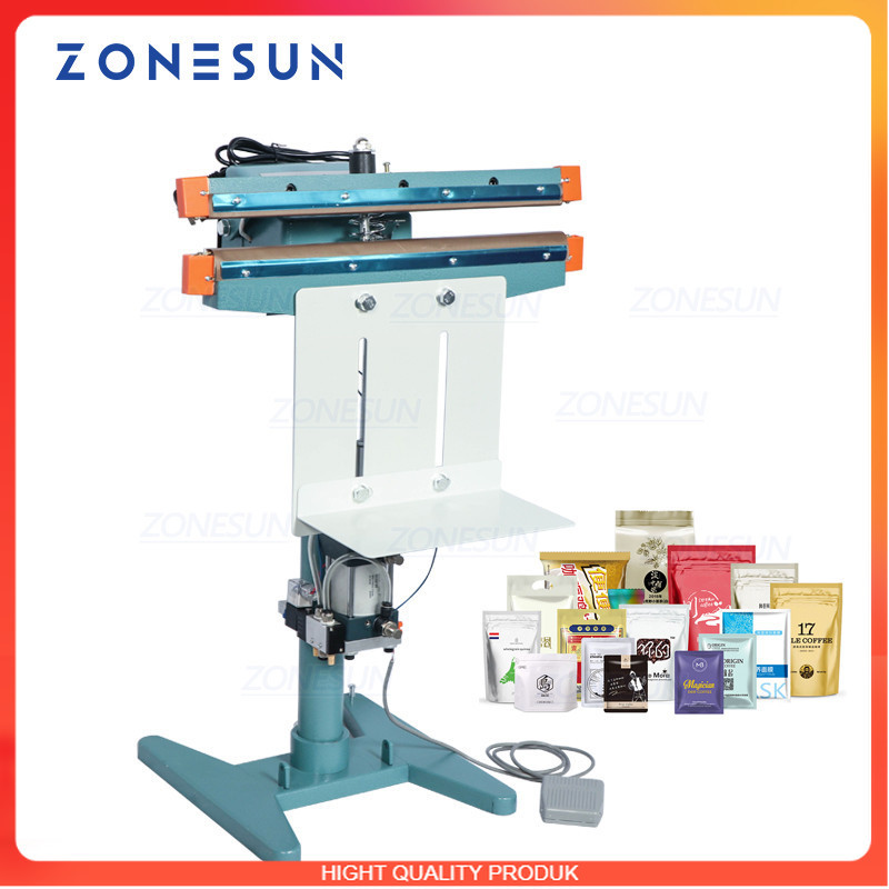 

BEST QUALITY ZONESUN Pneumatic Foot Pedal Heat Sealing Machine Dry/Wet Aluminum Foil Plastic Bag Heating Sealer Food Beverage Machinery