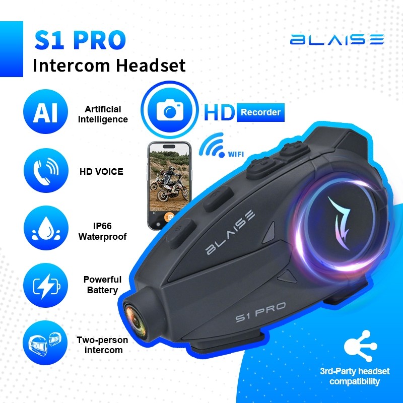 Blaise S1 PRO Intercom Helm Motor Kamera Rekam Recorder Interkom Helm Waterproof intercome